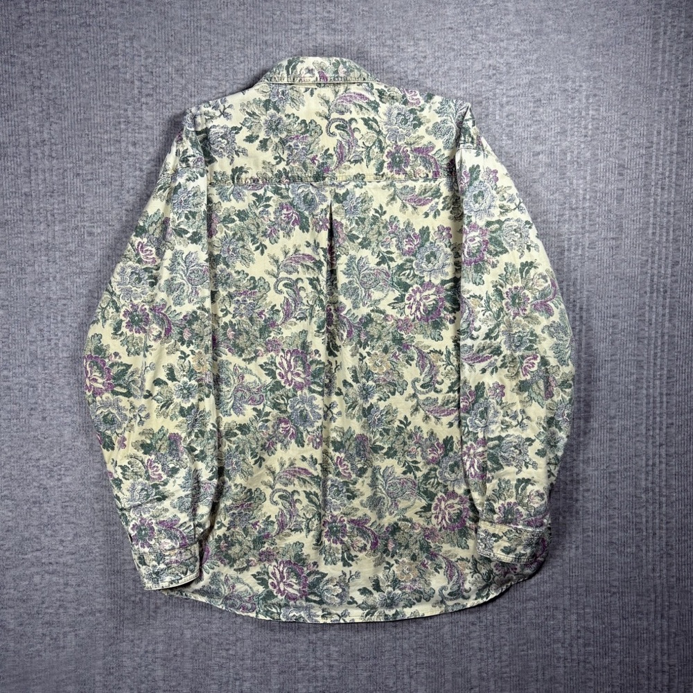 Vintage Floral Button Up Woolrich Women’s L Long Sleeve Cream Roses Cottage 90s - Picture 4 of 4